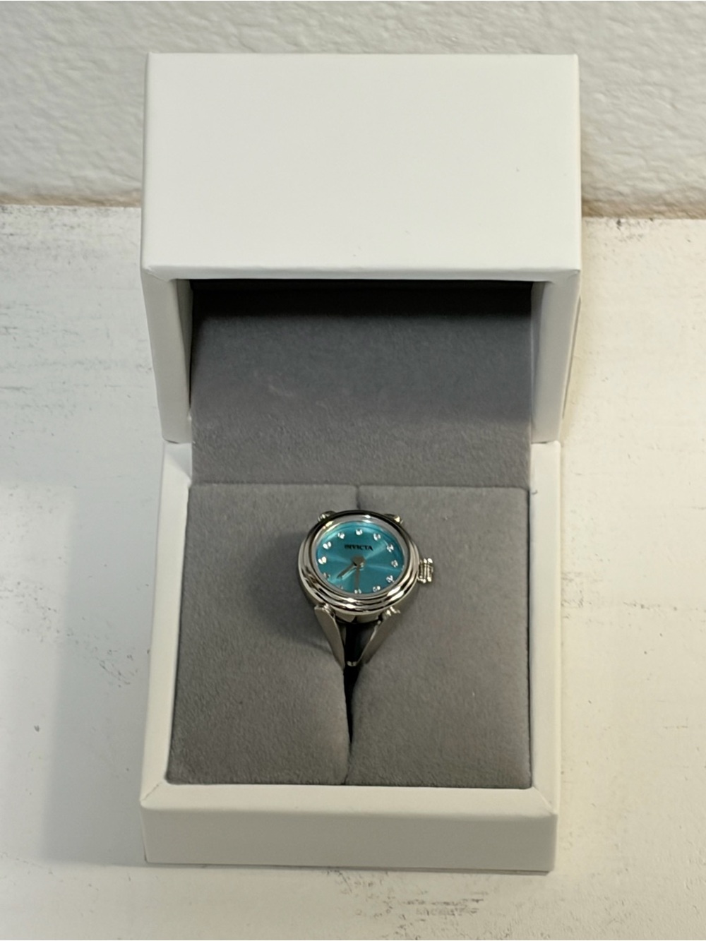 Invicta Angel Women’s Quartz Analog Blue Dial SS Silver Bangle 5mm w/ Box